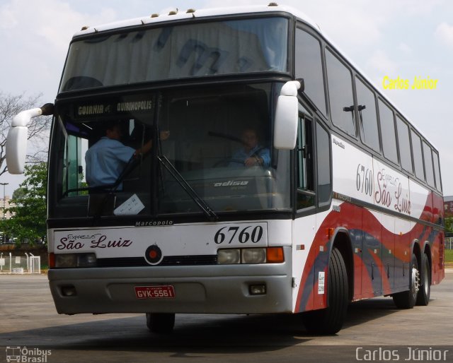 Expresso São Luiz 6760 na cidade de Goiânia, Goiás, Brasil, por Carlos Júnior. Número da foto: #1356533.