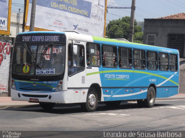 Viação Ponte Coberta RJ 190.010 na cidade de Rio de Janeiro, Rio de Janeiro, Brasil, por Leandro de Sousa Barbosa. Número da foto: #981809.