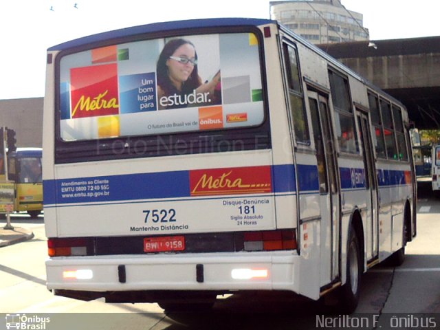 Metra - Sistema Metropolitano de Transporte 7522 na cidade de Diadema, São Paulo, Brasil, por Nerilton F.  ônibus. ID da foto: 1004436.