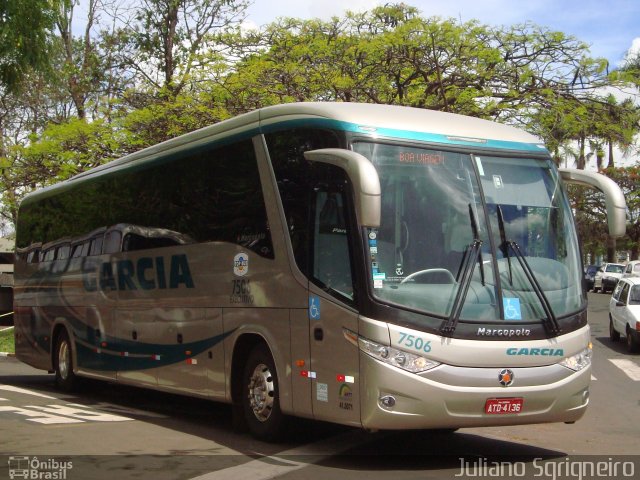 Viação Garcia 7506 na cidade de Jaú, São Paulo, Brasil, por Juliano Sgrigneiro. Número da foto: #1034486.