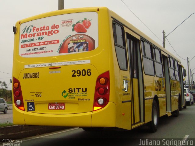 Viação Jundiaiense 2906 na cidade de Jundiaí, São Paulo, Brasil, por Juliano Sgrigneiro. ID da foto: 1036367.