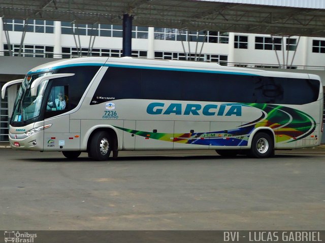 Viação Garcia 7236 na cidade de Telêmaco Borba, Paraná, Brasil, por Lucas Gabriel. ID da foto: 1056080.