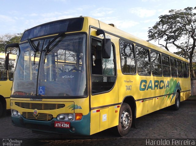 Viação Garcia 7447 na cidade de Londrina, Paraná, Brasil, por Haroldo Ferreira. ID da foto: 1073281.