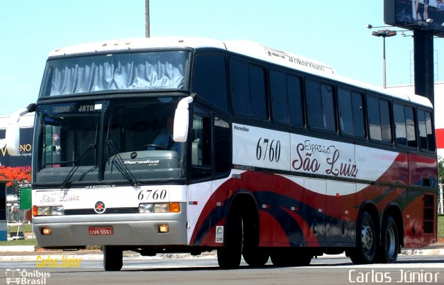 Expresso São Luiz 6760 na cidade de Goiânia, Goiás, Brasil, por Carlos Júnior. Número da foto: #1076371.