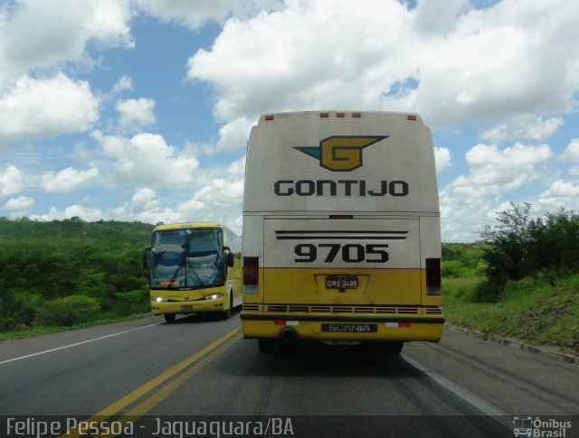 Empresa Gontijo de Transportes 9705 na cidade de Jaguaquara, Bahia, Brasil, por Felipe Pessoa de Albuquerque. ID da foto: 1154476.