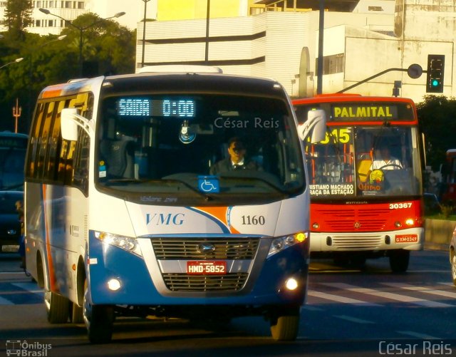 VMG - Viação Minas Gerais 1160 na cidade de Belo Horizonte, Minas Gerais, Brasil, por César Ônibus. ID da foto: 1129817.