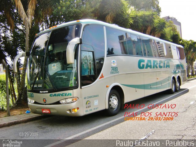 Viação Garcia 7480 na cidade de Curitiba, Paraná, Brasil, por Paulo Gustavo. ID da foto: 1189496.