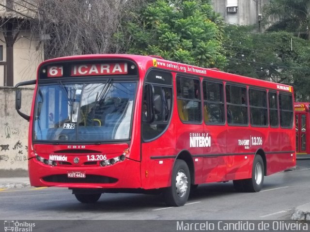 Auto Ônibus Brasília 1.3.206 na cidade de Niterói, Rio de Janeiro, Brasil, por Marcelo Candido de Oliveira. Número da foto: #1223928.
