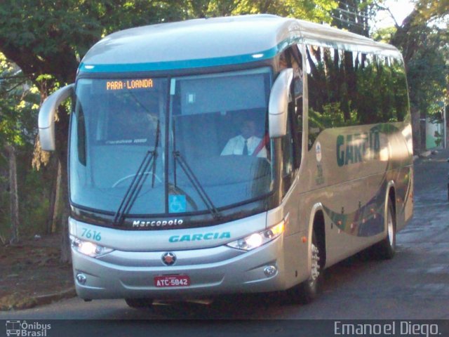 Viação Garcia 7616 na cidade de Apucarana, Paraná, Brasil, por Emanoel Diego.. ID da foto: 1227680.