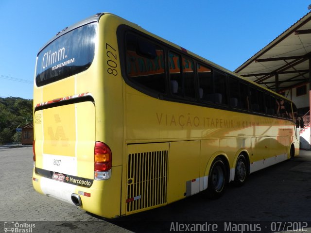 Viação Itapemirim 8027 na cidade de Paraíba do Sul, Rio de Janeiro, Brasil, por Alexandre  Magnus. Número da foto: #1227020.